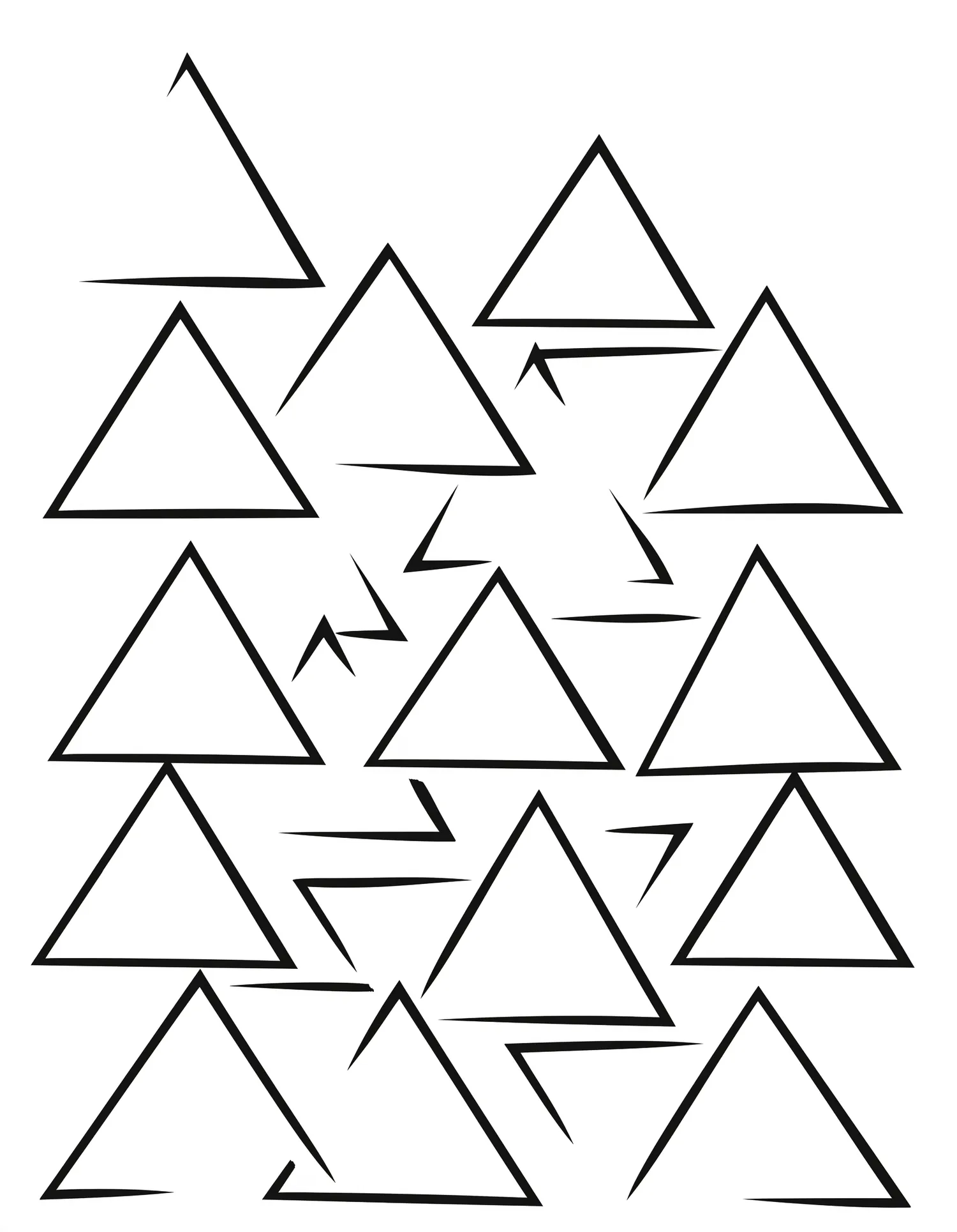 Triangles Simples en Cascade, Coloriage géométrique à imprimer gratuitement